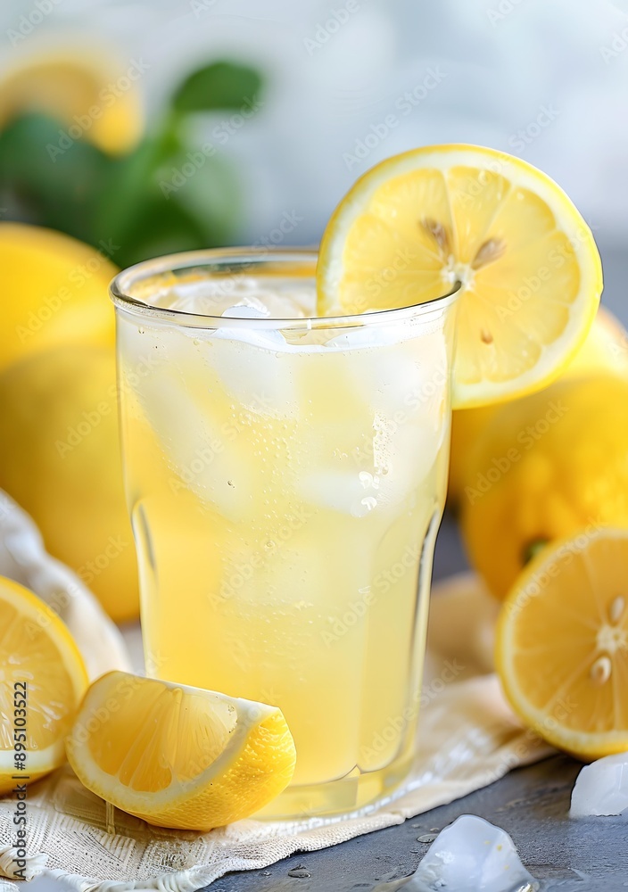 Refreshing Glass of Lemonade with Lemon Slices Refreshing Glass of Lemonade with Lemon Slices