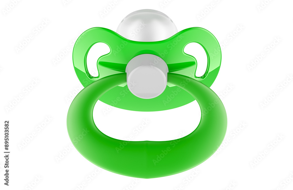 Green Baby Pacifier, baby dummy. 3D rendering isolated on transparent background Green Baby Pacifier, baby dummy. 3D rendering isolated on transparent background
