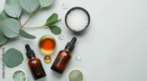 Natural Beauty Products and Eucalyptus Leaves