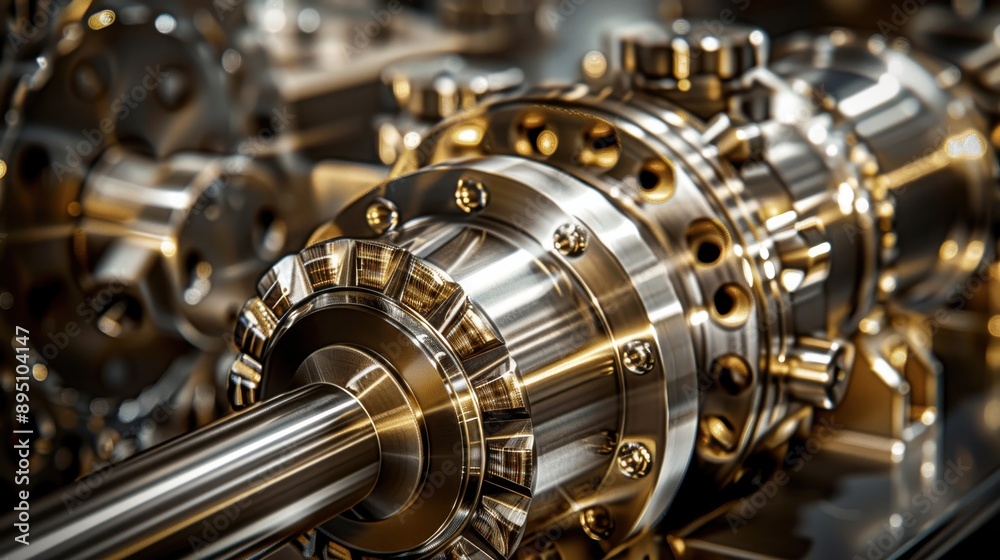 A machine with a gold and silver casing A machine with a gold and silver casing