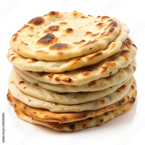 A Stack of Freshly Baked Naan Bread Isolated on White Background. Generative AI