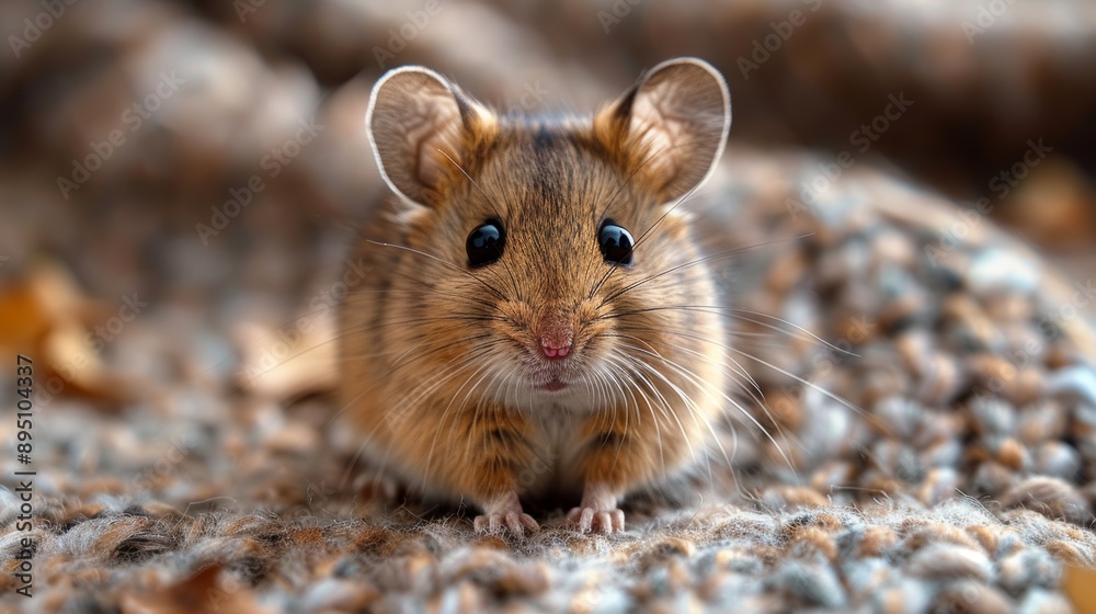 A Small Brown Mouse Sitting on a Woven Surface A Small Brown Mouse Sitting on a Woven Surface