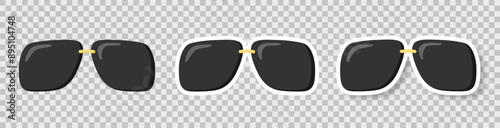 A set of sunglasses on a transparent background. A sticker with black glasses. Retro hippie style. Vector illustration.