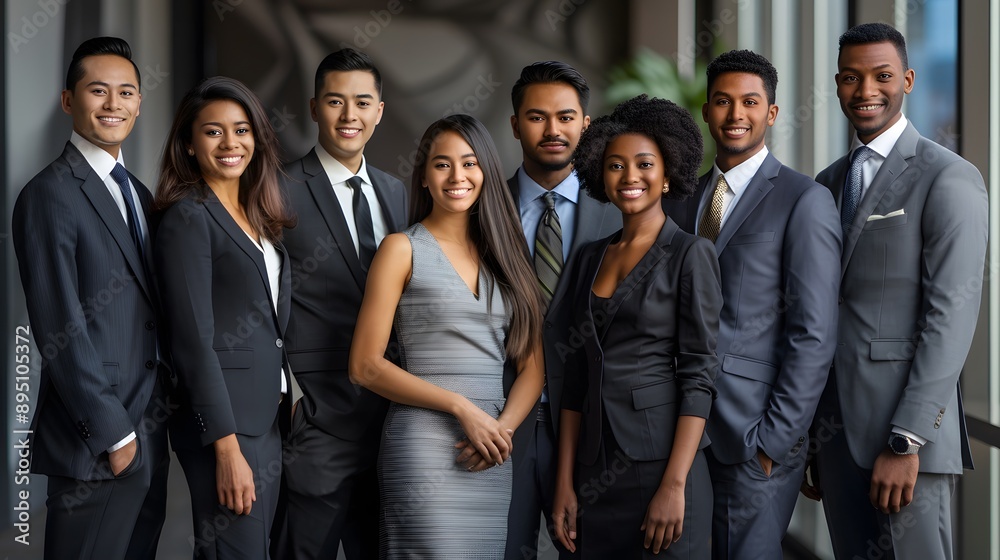 Diverse business professionals in suits standing together. Generative by AI Diverse business professionals in suits standing together. Generative by AI