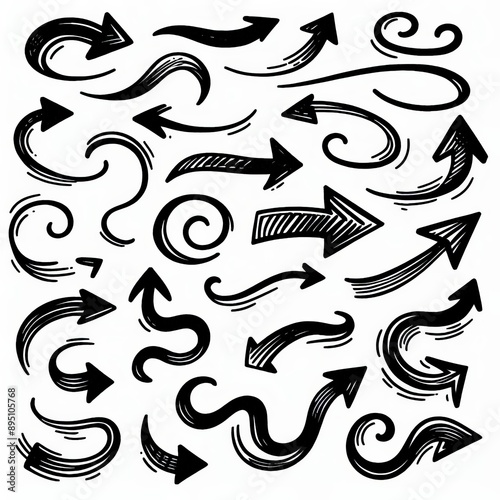 Collection of curved arrows in ink Vector hand drawn sketchy arrows pointing different directions