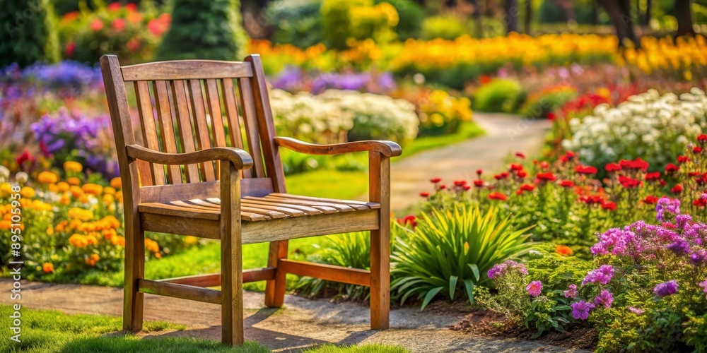 A solitary wooden chair in a vibrant garden, flowers in bloom, a sense of tranquility, chair, garden, tranquility, relaxation A solitary wooden chair in a vibrant garden, flowers in bloom, a sense of tranquility, chair, garden, tranquility, relaxation