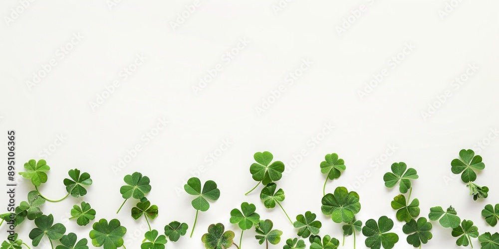 St Patrick Food. Irish Shamrock Clovers in Green on White Background St Patrick Food. Irish Shamrock Clovers in Green on White Background