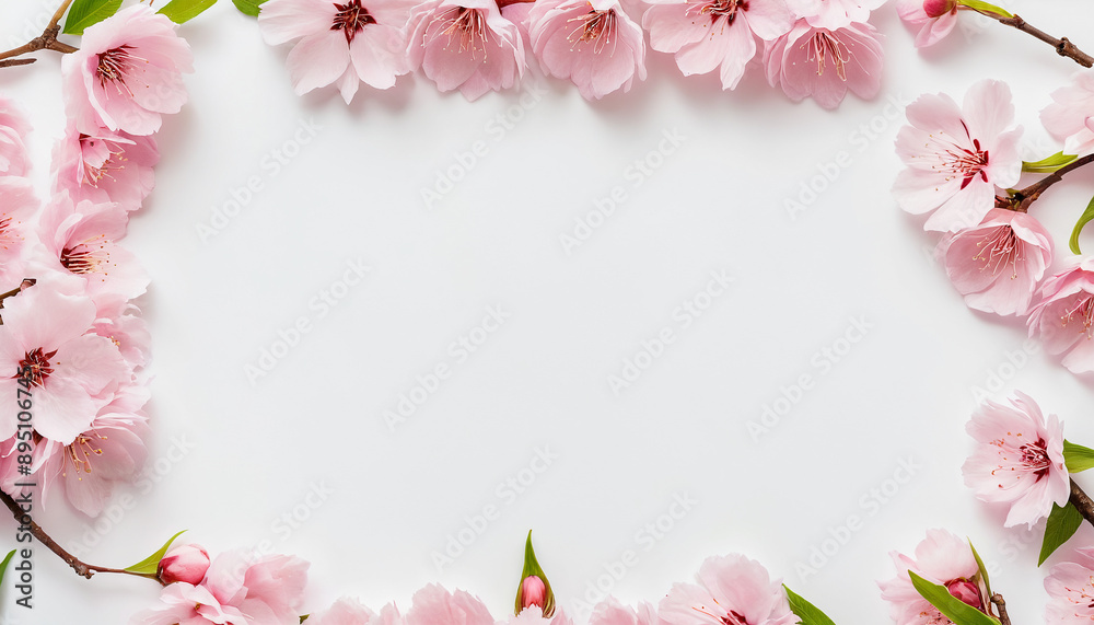 gentle pink sakura flowers frame with copy space at middle