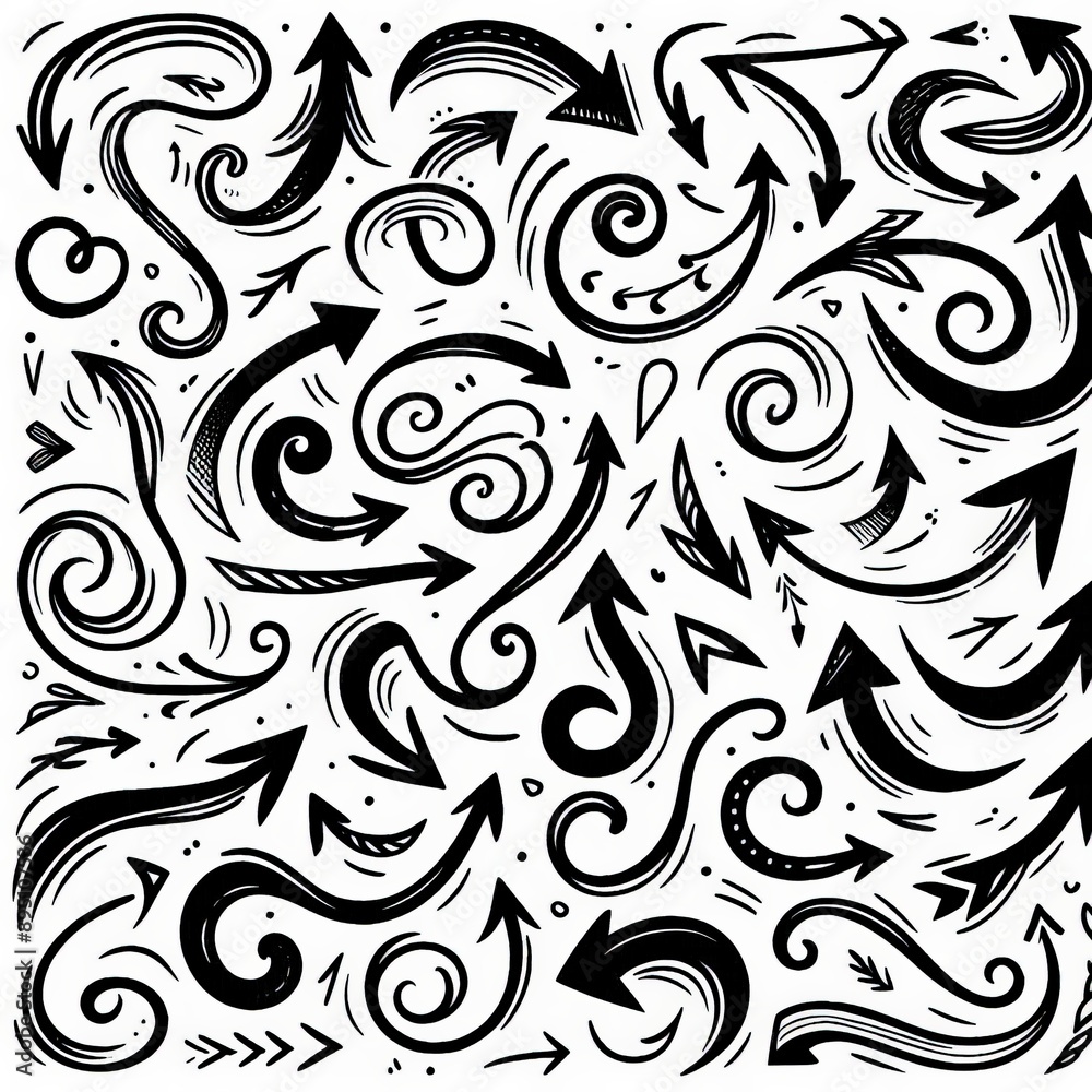 Collection of curved arrows in ink Vector hand drawn sketchy arrows pointing different directions Collection of curved arrows in ink Vector hand drawn sketchy arrows pointing different directions