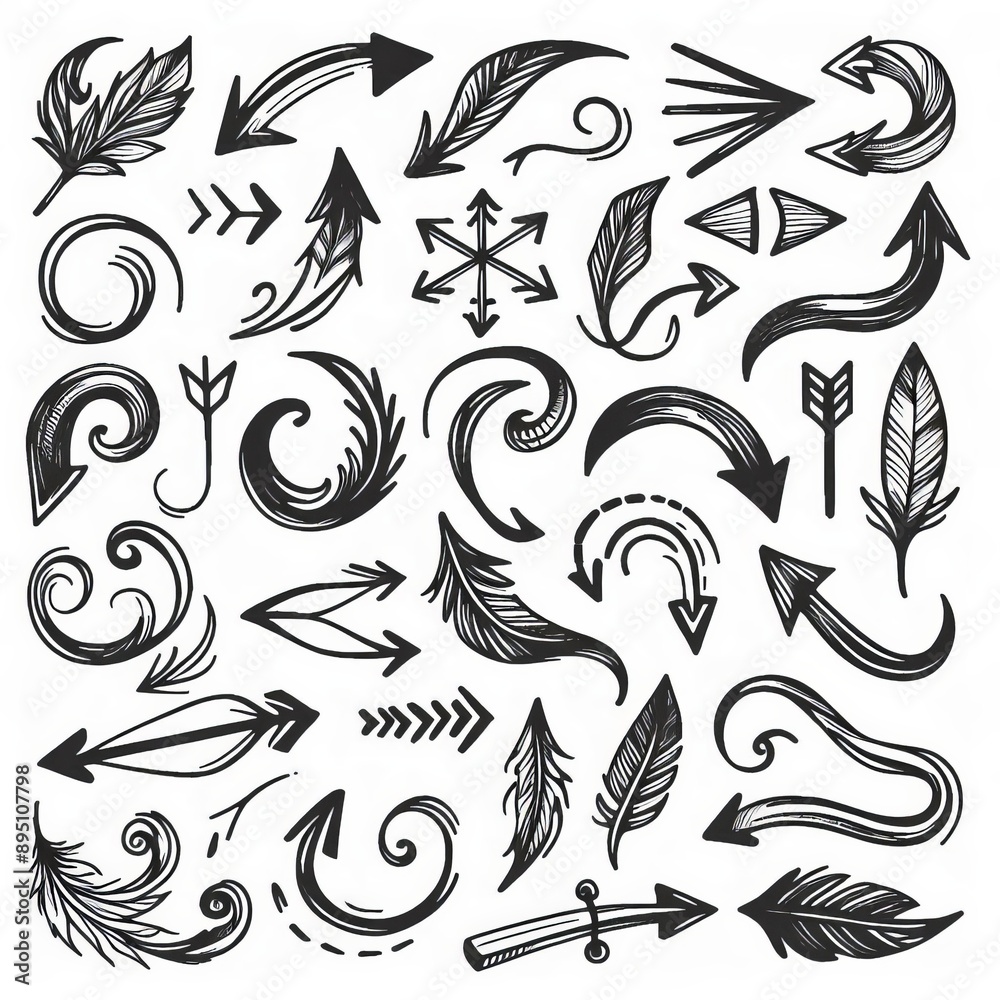 Collection of curved arrows in ink Vector hand drawn sketchy arrows pointing different directions Collection of curved arrows in ink Vector hand drawn sketchy arrows pointing different directions
