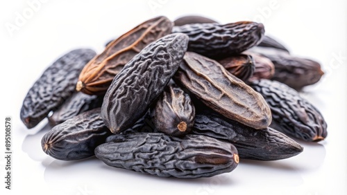 Wallpaper Mural Close-up of a Pile of Tonka Beans on a White Background, Tonka Bean, Bean, Spice, Flavoring, Torontodigital.ca