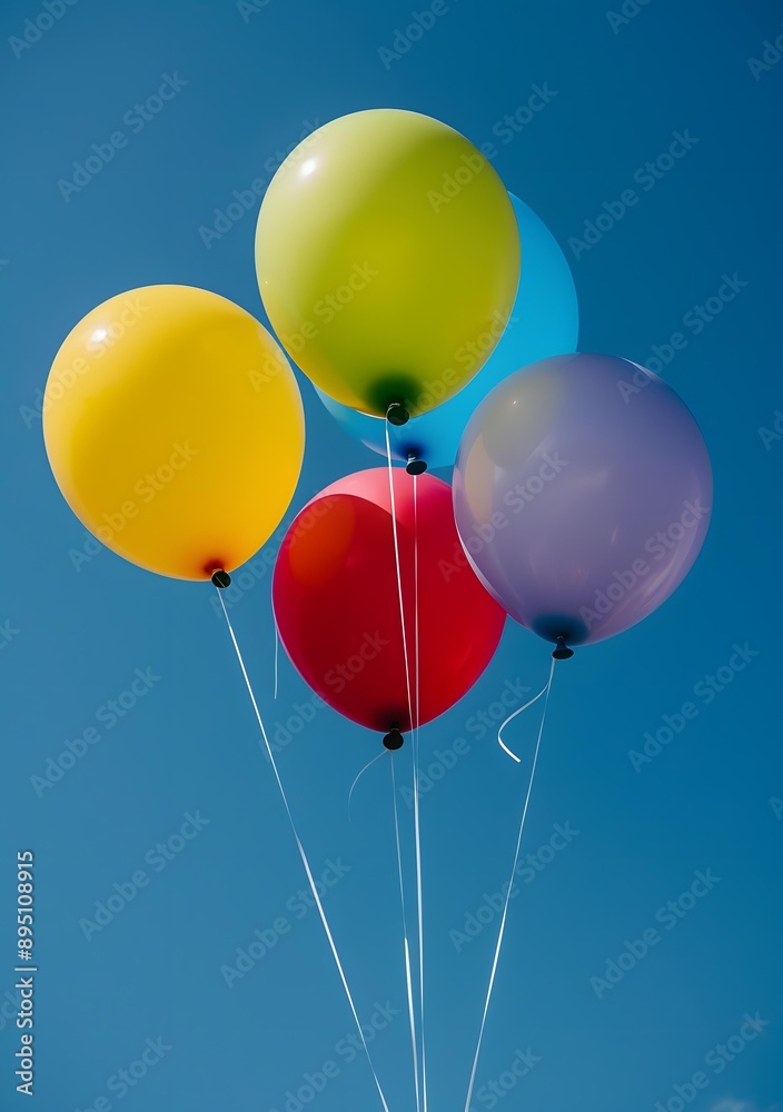 Five Colorful Balloons Floating In The Sky Five Colorful Balloons Floating In The Sky