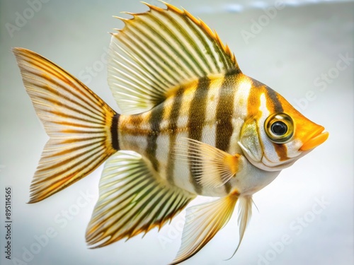 A Close-Up View of a Striped Spinyfin Fish Swimming in an Aquarium. Generative AI photo