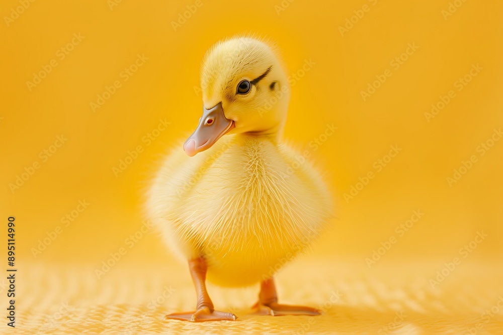 Adorable yellow duckling on a bright yellow backdrop, showcasing its fluffiness and charm in a vibrant and cheerful setting Adorable yellow duckling on a bright yellow backdrop, showcasing its fluffiness and charm in a vibrant and cheerful setting