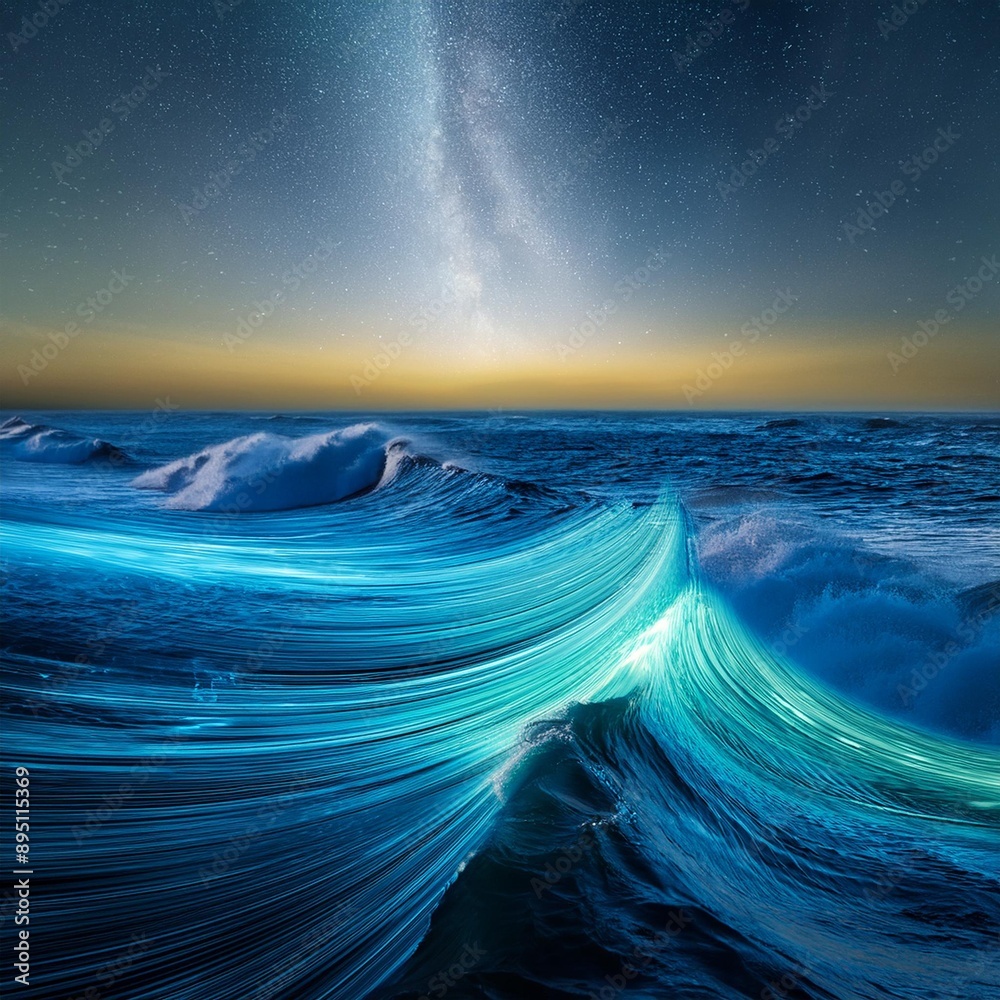 Fototapeta premium Enchanting colorful bioluminescent waves