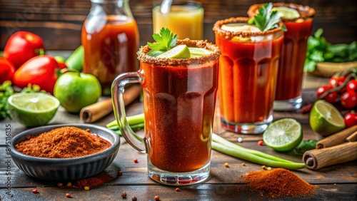 Spicy Michelada Cocktail with Lime and Chili, Michelada , Cocktail , Spicy , Mexican photo