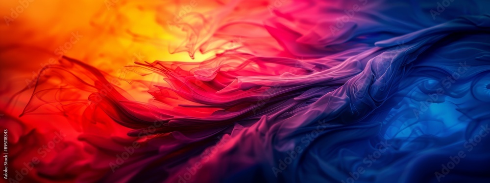  A tight shot of a multicolored mosaic backdrop, featuring overlapping black, red, yellow, and blue sections