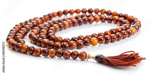 Wooden Bead Mala with Tassel, Closeup, Brown Beads, Meditation, Spirituality, mala , beads