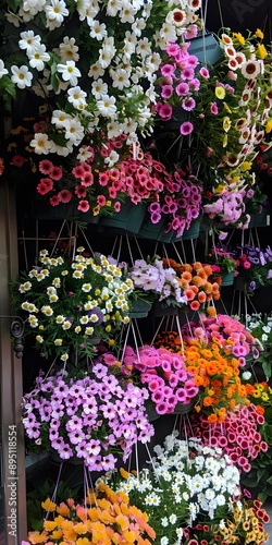 Wallpaper Mural Colorful Hanging Flower Baskets in a Garden Center Torontodigital.ca