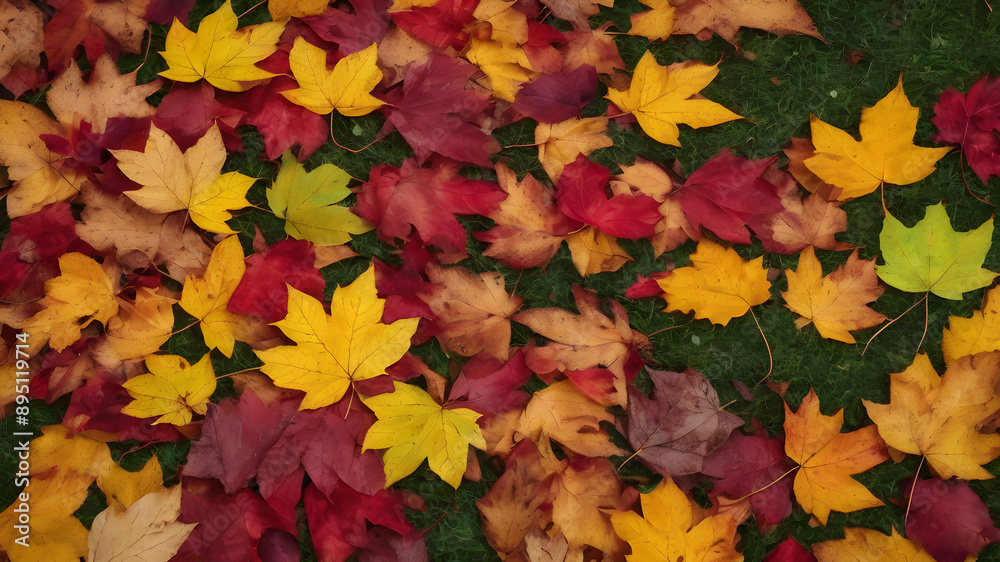 Colorful autumn leaves on the ground. Generative AI Colorful autumn leaves on the ground. Generative AI