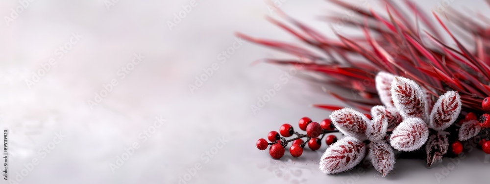 Red and white flowers arranged on a white surface, background softly blurred Red and white flowers arranged on a white surface, background softly blurred