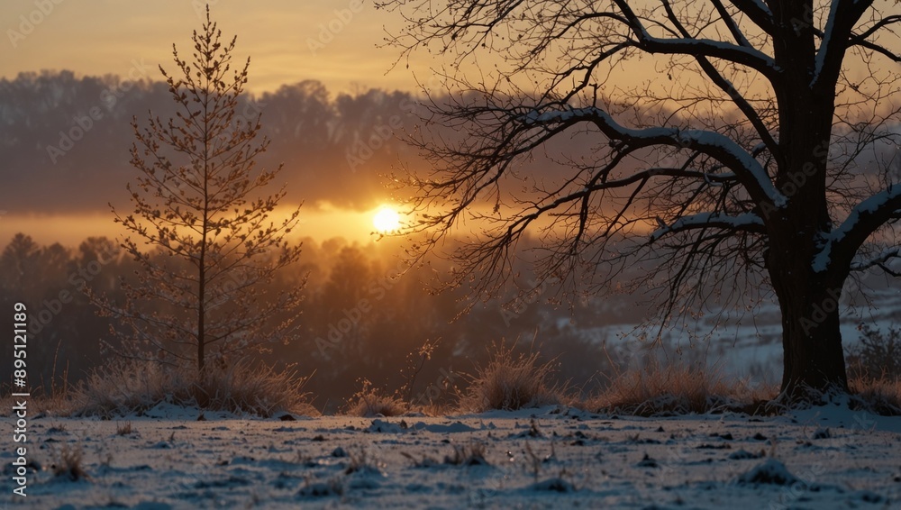 Tranquil winter sunrise scene, perfect for a serene and peaceful morning background. Tranquil winter sunrise scene, perfect for a serene and peaceful morning background.
