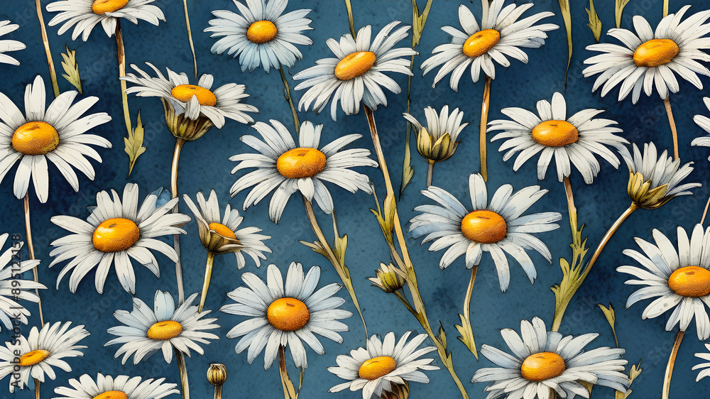 delicate daisies painted in oil on a blue background. floral background
delicate daisies painted in oil on a blue background. floral background