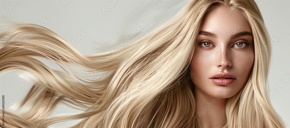 Blonde woman with long flowing hair professional beauty shot Blonde woman with long flowing hair professional beauty shot