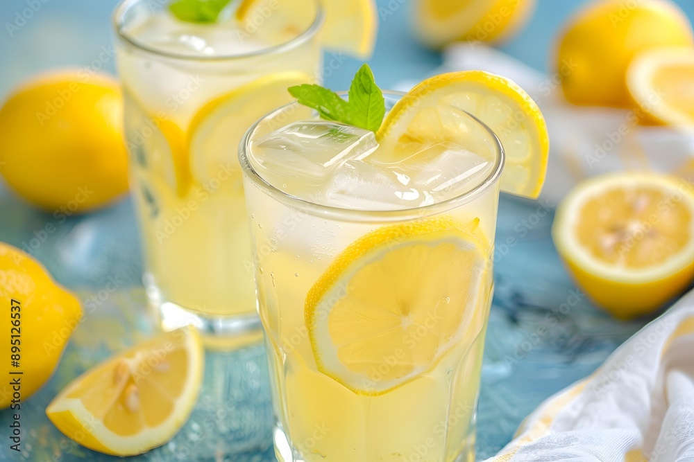 Refreshing Summer Lemonade with Ice and Lemon Slices Refreshing Summer Lemonade with Ice and Lemon Slices
