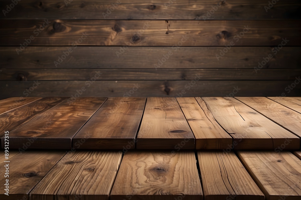 A wooden table with a blank space for text.