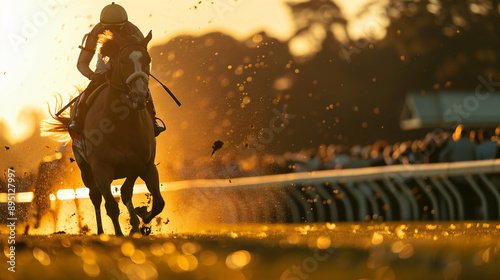 Picture of a horse and jockey in the middle of a race