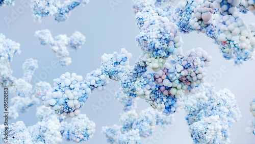Fototapeta Naklejka Na Ścianę i Meble -  antibodies or immunoglobulin protein or enzyme Molecular structure, Chain of amino acids, biological concept, chemistry and biochemistry, DNA proteins, hydroxyproline, closeups formation, 3d render