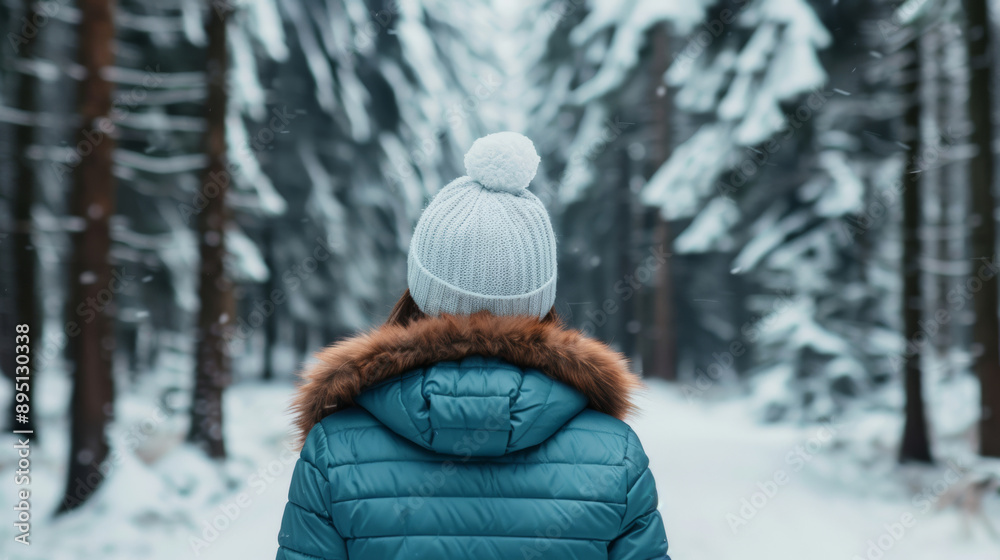 A person enjoying a peaceful walk in a snowy forest, wrapped in warm clothing, inhaling fresh, crisp air, winter wellness concept A person enjoying a peaceful walk in a snowy forest, wrapped in warm clothing, inhaling fresh, crisp air, winter wellness concept