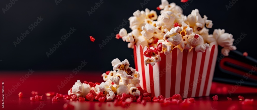 Two red and white striped popcorn buckets, one adorned with red and white sprinkles Two red and white striped popcorn buckets, one adorned with red and white sprinkles