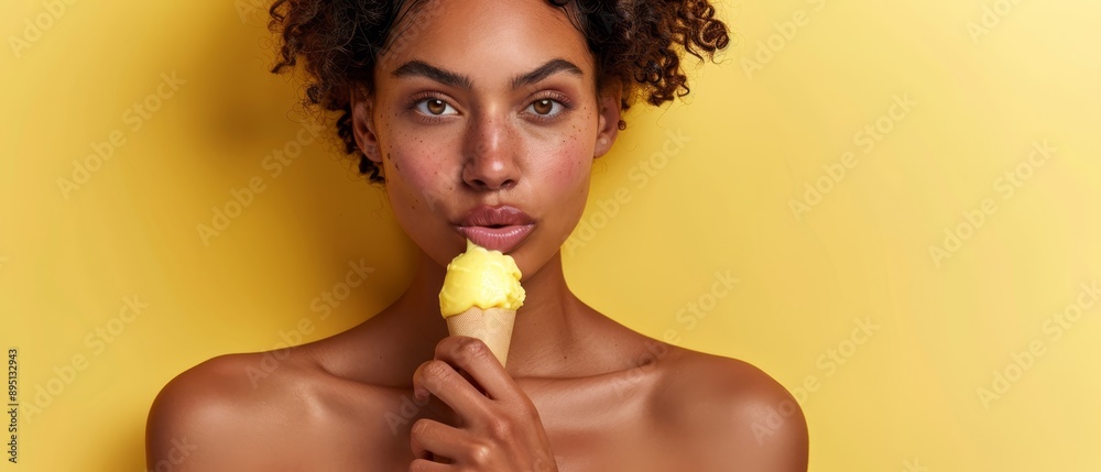 A woman gazes at the camera with surprise while holding a morsel of food A woman gazes at the camera with surprise while holding a morsel of food