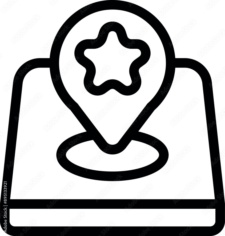Line icon of a smartphone displaying a location pin with a star, indicating a saved or favorite place Line icon of a smartphone displaying a location pin with a star, indicating a saved or favorite place
