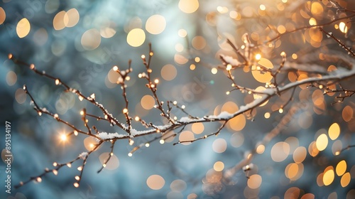 Background of blurry lights twinkling amongst tree branches