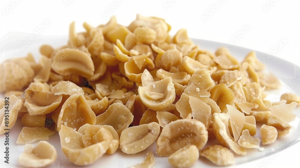 Close-up of raw macaroni pasta shells on a white plate, perfect for culinary and ingredient concepts. Close-up of raw macaroni pasta shells on a white plate, perfect for culinary and ingredient concepts.