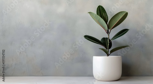 Ficus Plant in White Pot Against a Neutral Wall