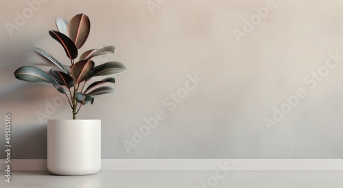Ficus Plant in White Pot Against a Neutral Wall