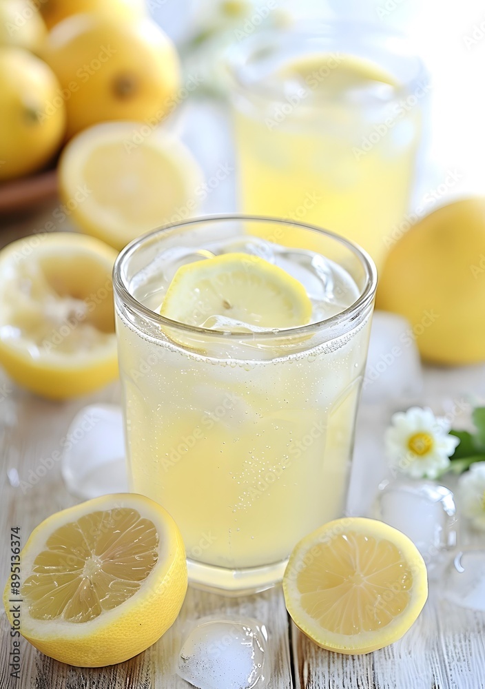 Refreshing Summer Lemonade Drink with Ice and Lemon Slices Refreshing Summer Lemonade Drink with Ice and Lemon Slices