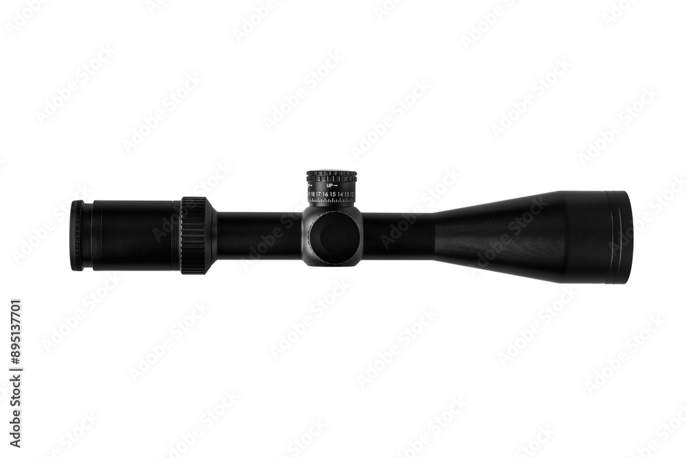 Modern sniper scope on a white back. Optical device for aiming and shooting at long distances. Modern sniper scope on a white back. Optical device for aiming and shooting at long distances.