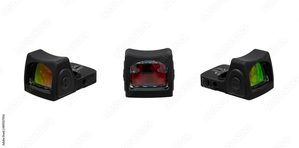 Modern optical collimator sight. Aiming device for shooting at short distances. Isolate on a white back. Modern optical collimator sight. Aiming device for shooting at short distances. Isolate on a white back.