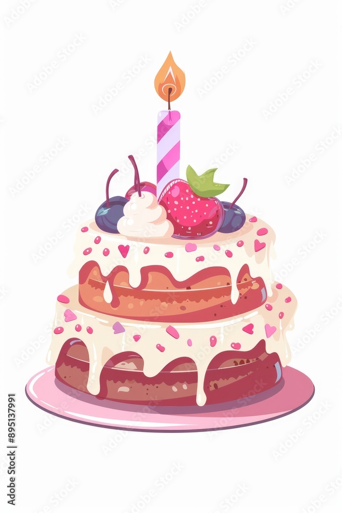 Birthday Cake with Lit Candle Birthday Cake with Lit Candle