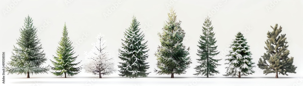 White Fir tree from young plant to fullgrown single object have space between tree, realistic isolated on white background White Fir tree from young plant to fullgrown single object have space between tree, realistic isolated on white background