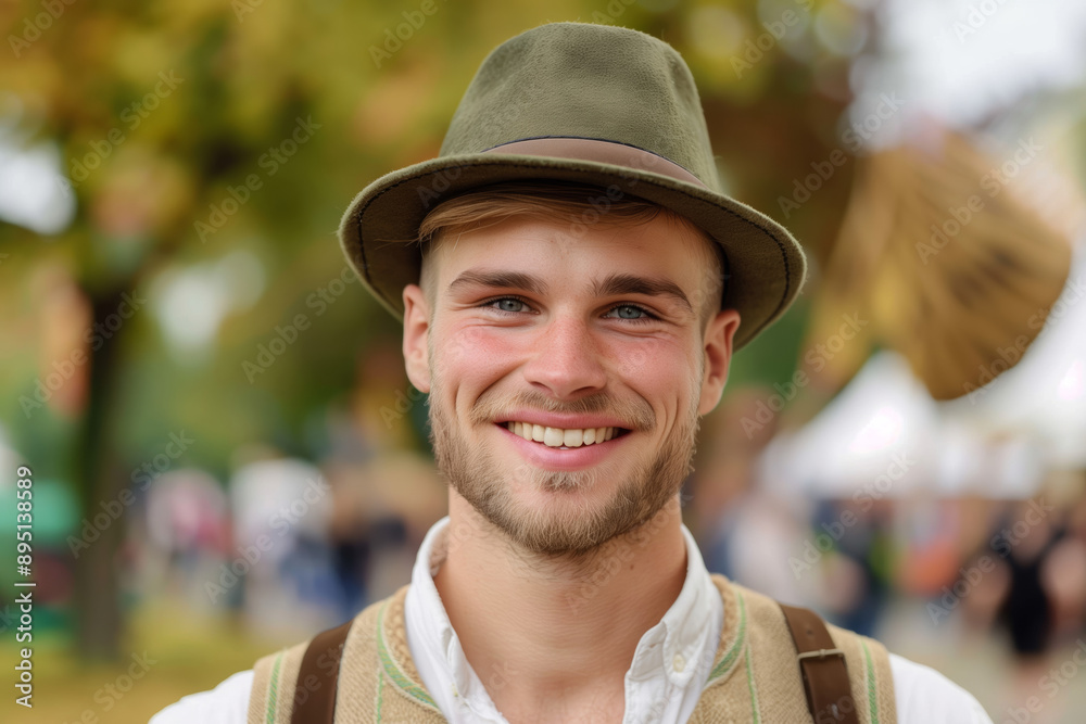 Happy young german man in traditional Bavarian costume at Octoberfest Happy young german man in traditional Bavarian costume at Octoberfest