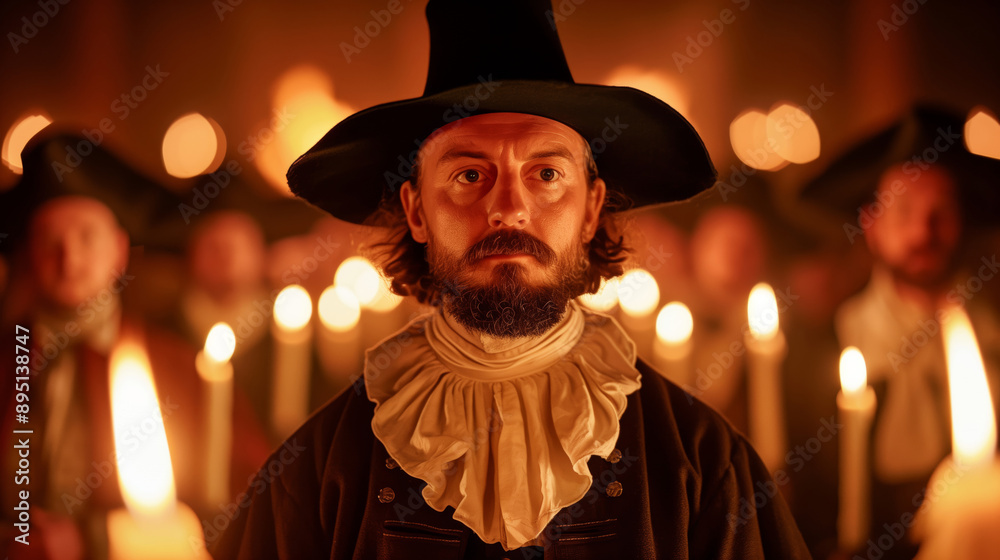 Historic reenactment of the Gunpowder Plot, actors in period costumes, dramatic lighting, engaging the audience Historic reenactment of the Gunpowder Plot, actors in period costumes, dramatic lighting, engaging the audience