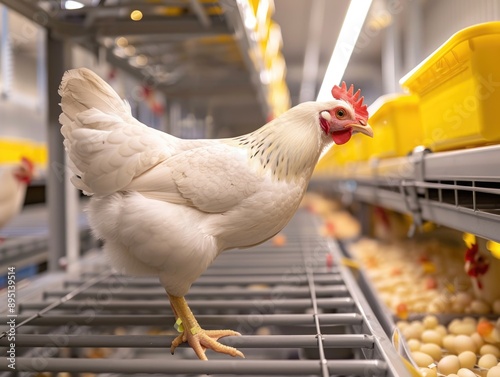 White chicken on cage