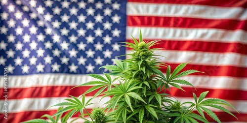 Cannabis Plant Growing in Front of American Flag, cannabis, marijuana, usa, legalisation