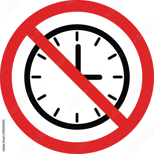 No clock sign isolated on white background . No time icon . Forbidden clock sign . Vector illustration